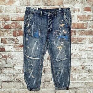 2/$50 Man X OneTeaspoon Blue Suede Tapered Jeans 34R | Designer Distressed Denim